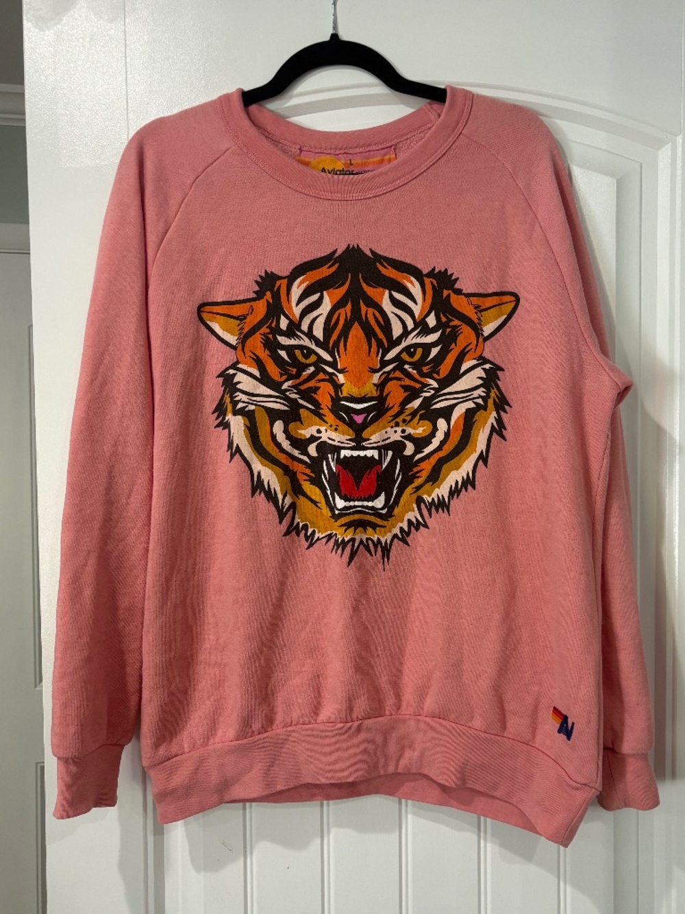 AVIATOR NATION L Tiger print Coral Princeton Crewneck Sweatshirt